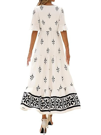 Women's Spring Casual Floral Print Tiered Maxi Dress
