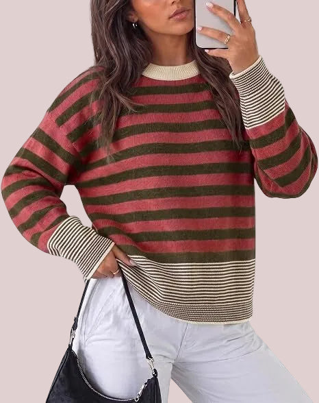 Women's Color Block Striped Oversized Crewneck Sweater