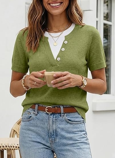 Women's Color Block Short Sleeve Knit Tops