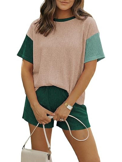 Women's Ribbed Two Piece Shorts Lounge Set