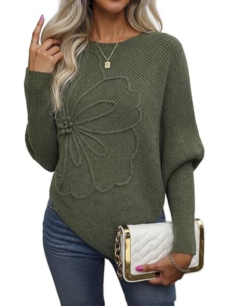 Women's Floral Asymmetrical Knit Poncho Sweater