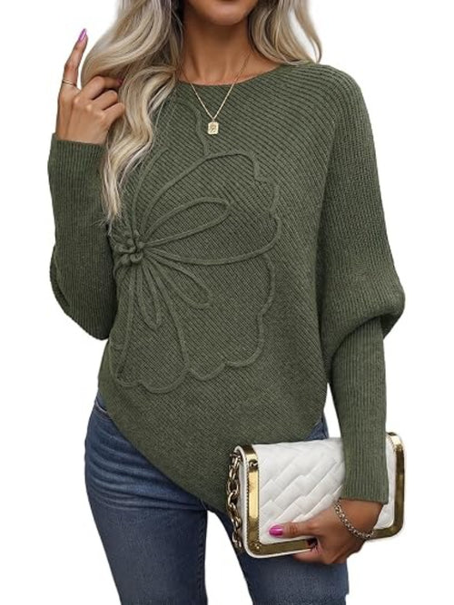 Women's Floral Asymmetrical Knit Poncho Sweater