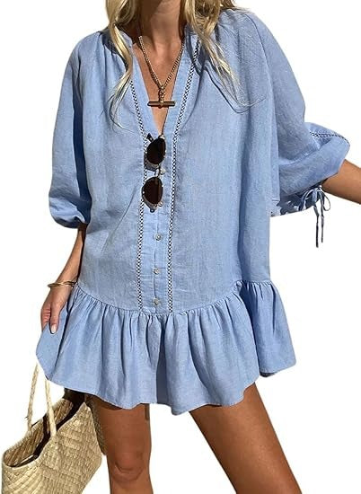 Women's Casual Babydoll Puff Sleeve Dress