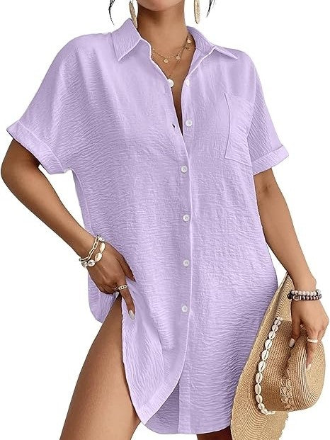 Women's Button Down Beach Cover Up Shirt Dress