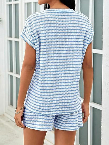 Women's Casual Striped T-shirt and Shorts Two Piece Set