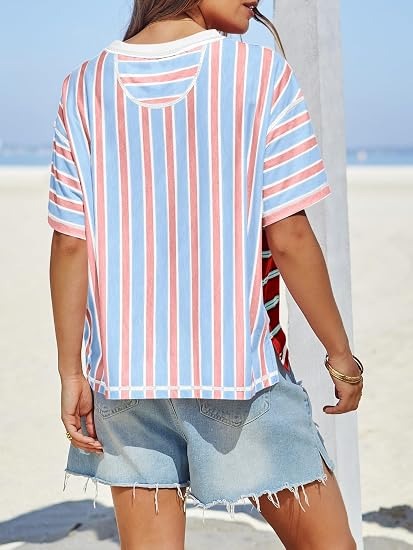 Women's Color Block Striped Short Sleeve Tee