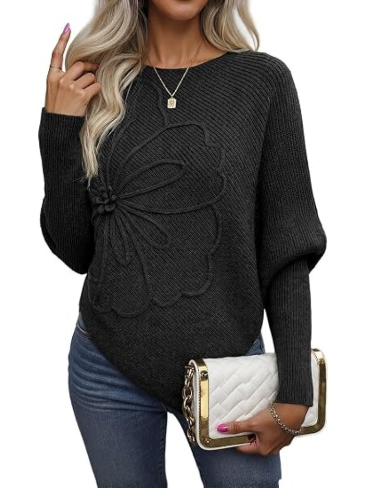 Women's Floral Asymmetrical Knit Poncho Sweater