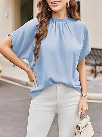 Women's Mock Neck Batwing Sleeve Blouse