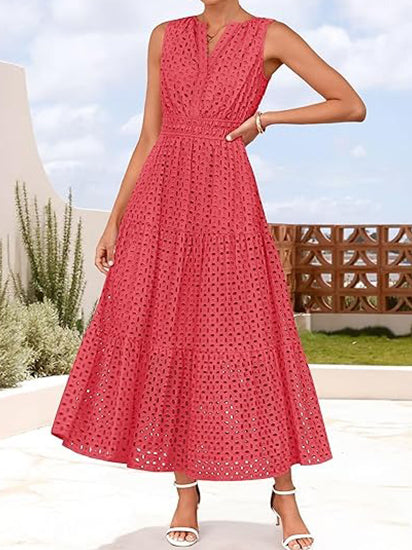 Women's Sleeveless Eyelet Summer Maxi Dress