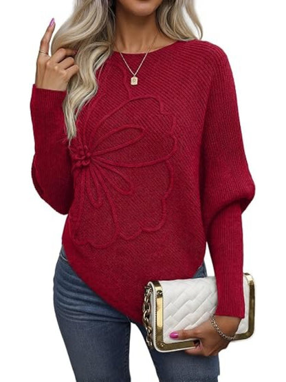 Women's Floral Asymmetrical Knit Poncho Sweater