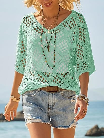 Women's Summer Crochet Cover Up Tops