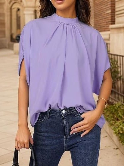 Women's Mock Neck Batwing Sleeve Blouse