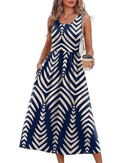 Women's Flowy Casual Midi Dress with Pockets