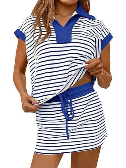 Women's Striped V-neck Two-piece set