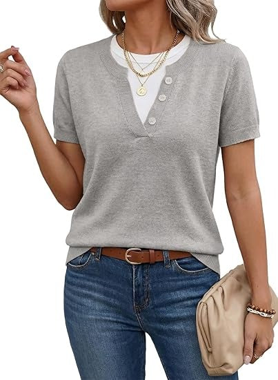 Women's Color Block Short Sleeve Knit Tops