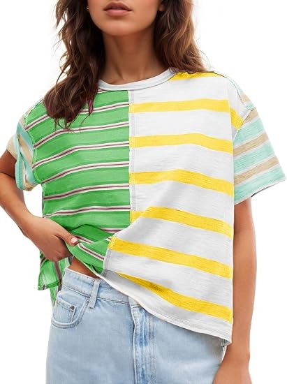 Women's Color Block Striped Short Sleeve Tee