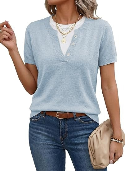 Women's Color Block Short Sleeve Knit Tops