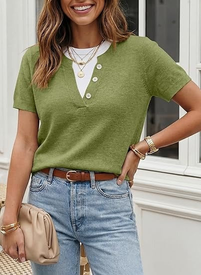 Women's Color Block Short Sleeve Knit Tops