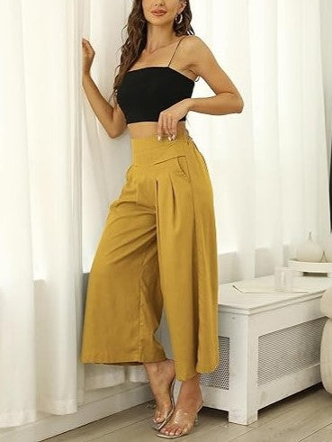 Women's Linen Cropped Culottes with Pockets