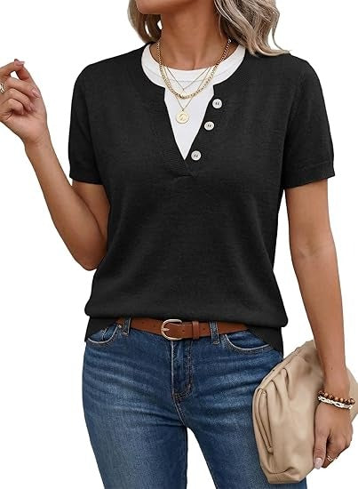 Women's Color Block Short Sleeve Knit Tops