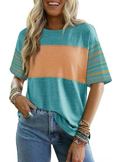 2026 Trendy Drop Sleeve Color Block Casual Blouse