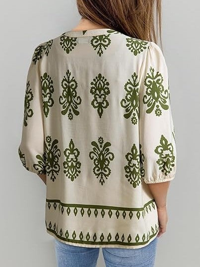 Women's Boho Floral V-Neck Peplum Blouse