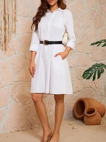 Women's Classic Button Down Shirt Dress with Pockets