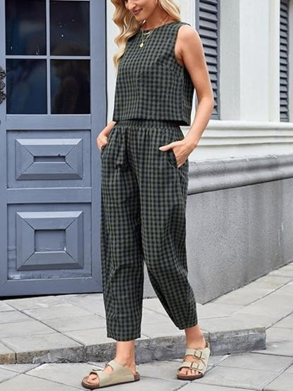 Women's Gingham 2‑Piece Sleeveless Outfit