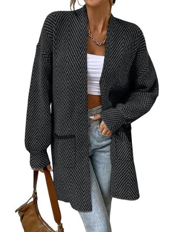Women's Open Front Chevron Cardigan Sweaters