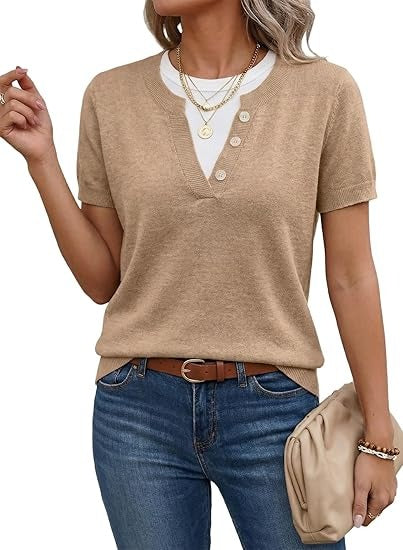Women's Color Block Short Sleeve Knit Tops