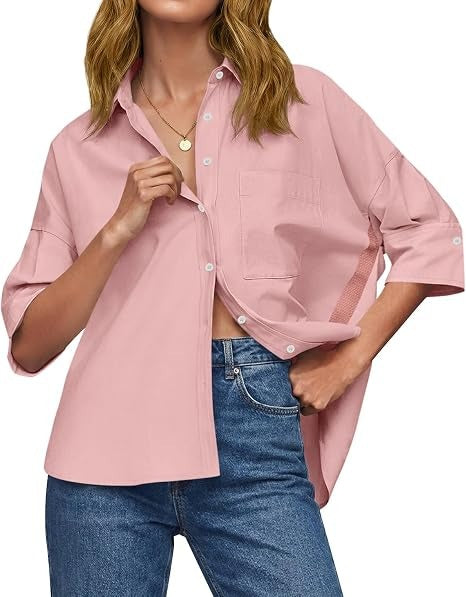 Women's Oversized Half Sleeve Button Down Shirt