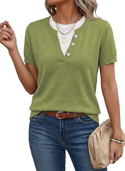 Women's Color Block Short Sleeve Knit Tops