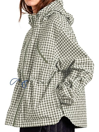 Women's Oversized Plaid Checkered Casual Windbreaker Coat