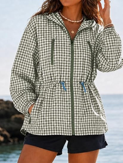 Women's Oversized Plaid Checkered Casual Windbreaker Coat