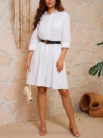 Women's Classic Button Down Shirt Dress with Pockets