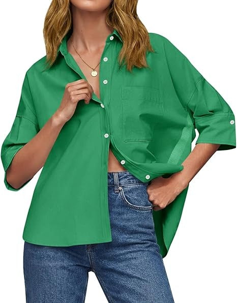 Women's Oversized Half Sleeve Button Down Shirt