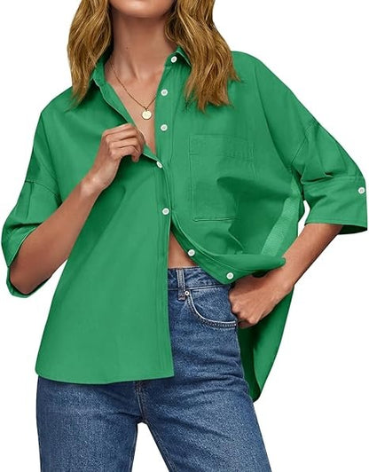 Women's Oversized Half Sleeve Button Down Shirt