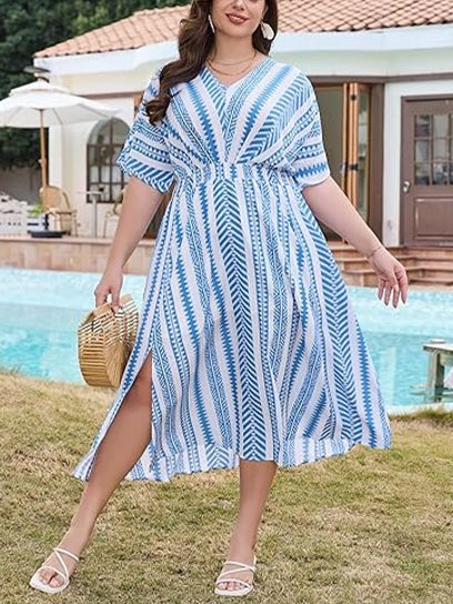Boho Printed Empire Waist Plus Size Midi Dress
