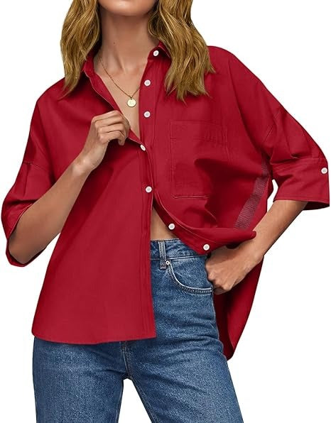 Women's Oversized Half Sleeve Button Down Shirt