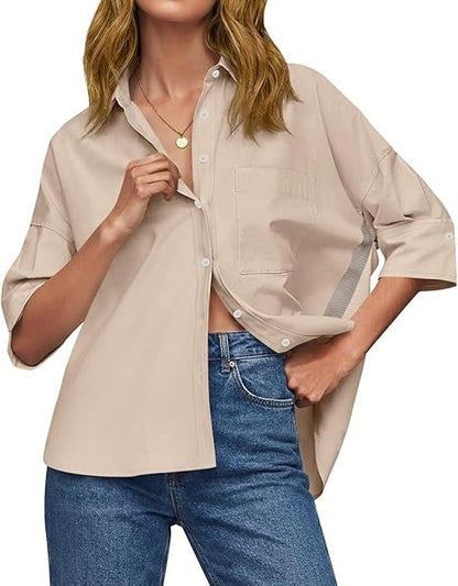 Women's Oversized Half Sleeve Button Down Shirt