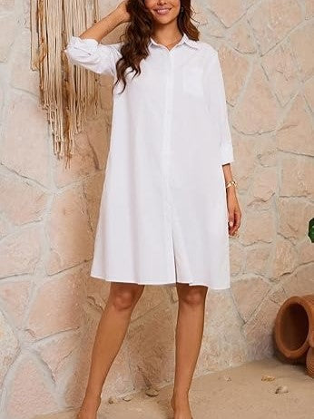 Women's Classic Button Down Shirt Dress with Pockets