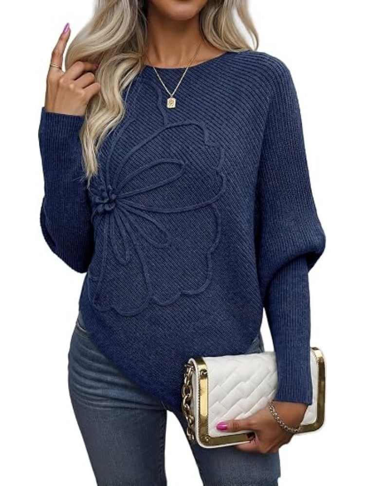Women's Floral Asymmetrical Knit Poncho Sweater