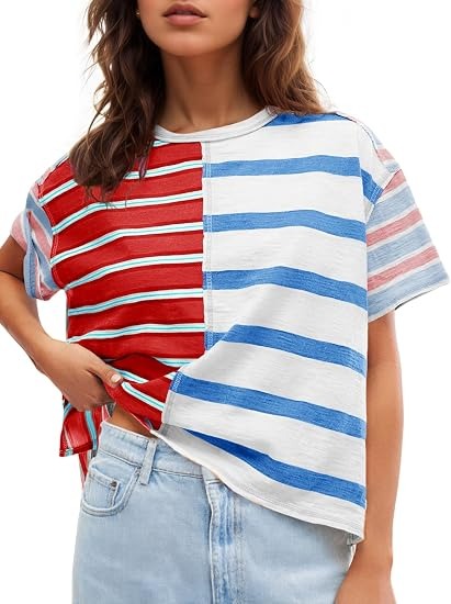 Women's Color Block Striped Short Sleeve Tee