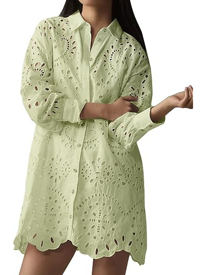 Women‘s Eyelet Lace Button Down Shirt Dress