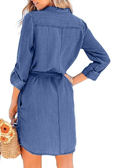 Women's Collared Button Front Denim Shirt Dress