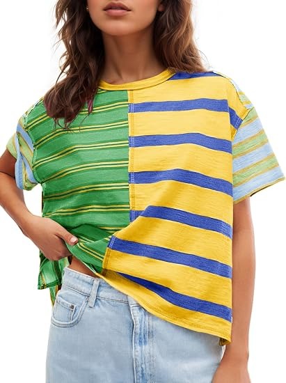 Women's Color Block Striped Short Sleeve Tee