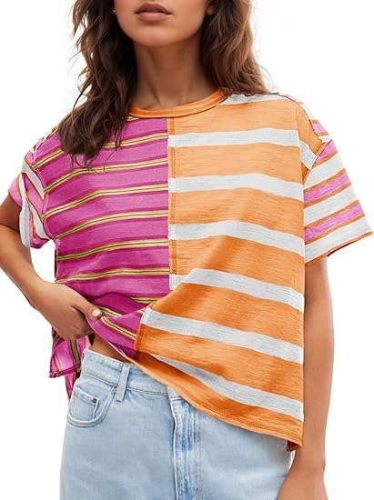 Women's Color Block Striped Short Sleeve Tee