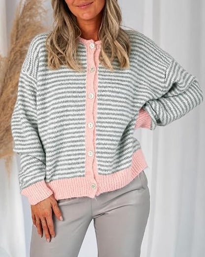 Women's Striped Long Sleeve Button Up Cardigan