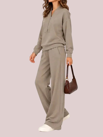 Women's Half Zip 2-Piece Wide Leg Loungewear Set