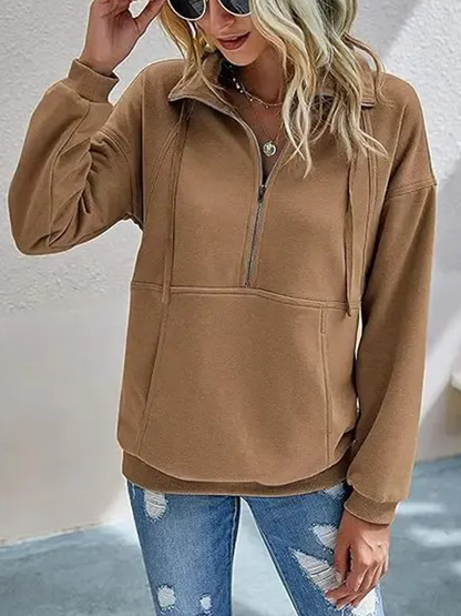 Women's Half Zip Lapel Drawstring Sweatshirt